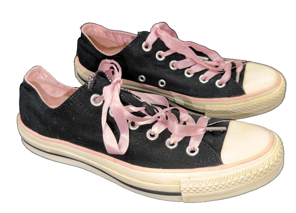 Vintage Converse Black Pink Satin Lace Sneakers 8